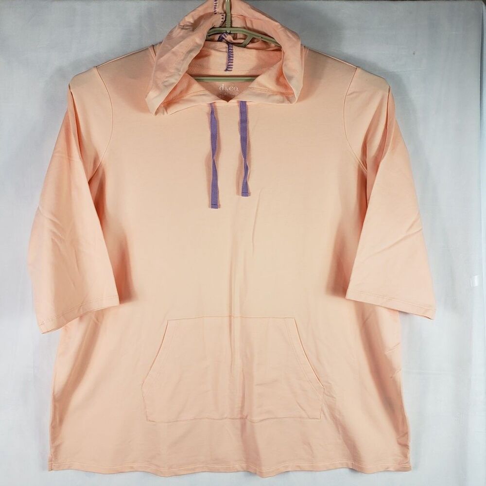 Denim & Co Tunic 3X Peach Active French Terry Pullover Short Sleeve Sweatshirt
